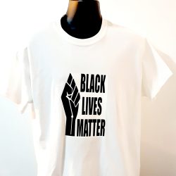 BLM T-Shirt with Black Text with Hand