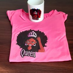 Black Queen Shirt, Mug, Button purple set