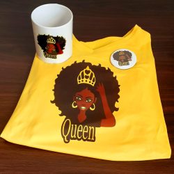 Black Queen Shirt, Mug, Button yellow set